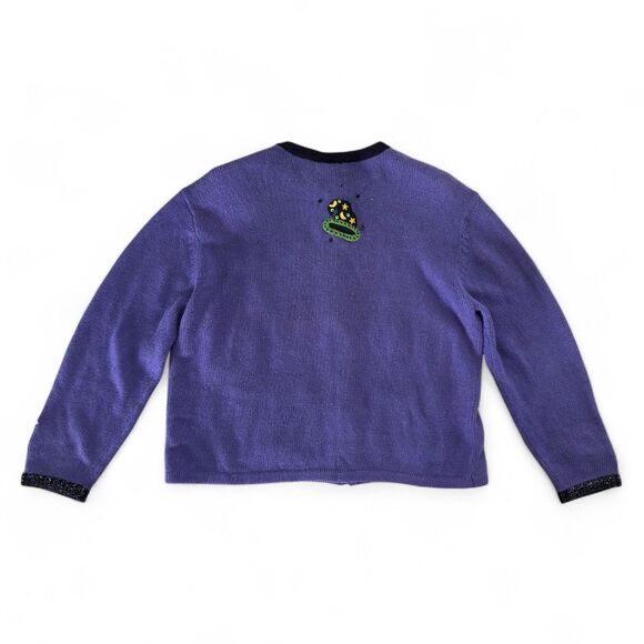 Vintage Tiara International Halloween Sweater Women's XL Purple Zip Cardigan - Picture 2 of 7